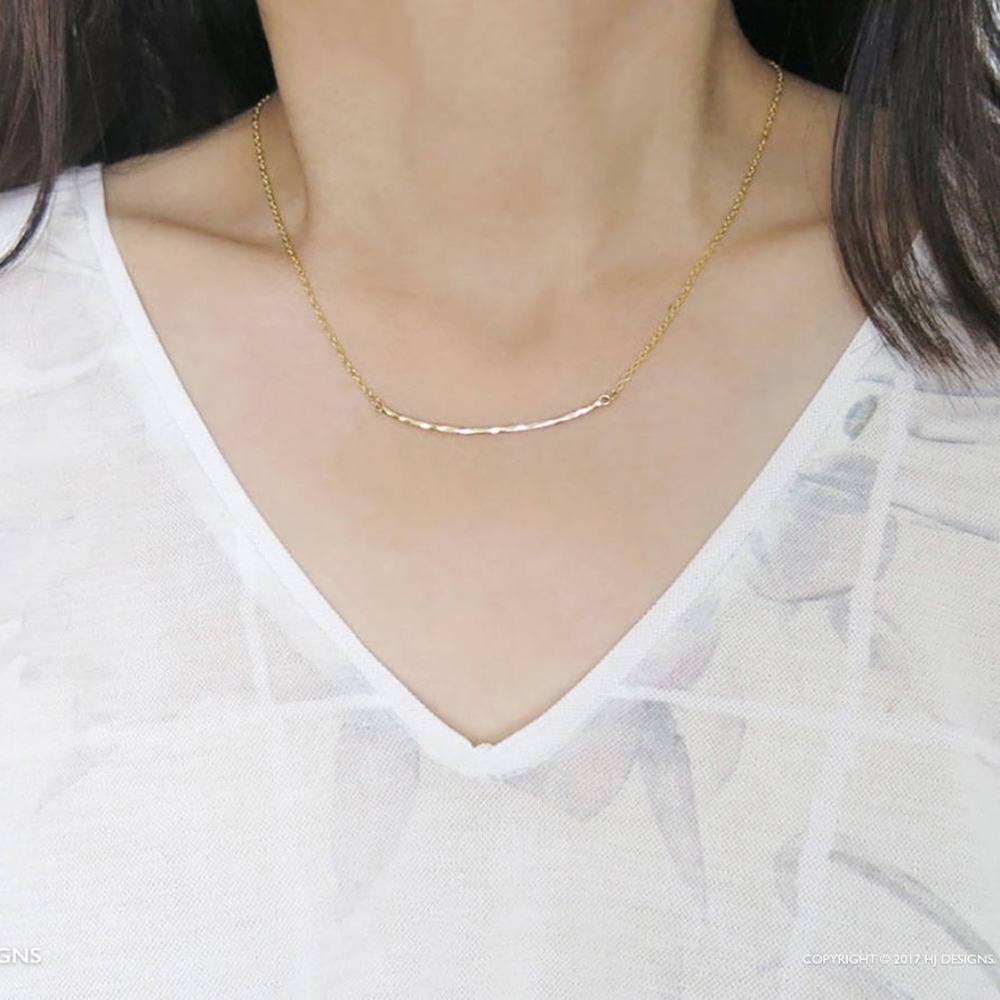Gold Silver Rose Gold Hammered Curved Bar Necklace